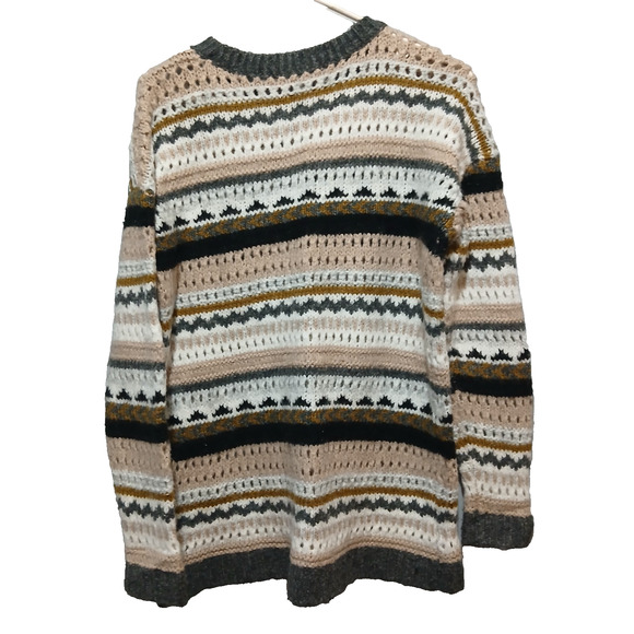 Ann Taylor Loft Sweater Womens Size Small Striped Gray Beige Wool Blend - Picture 4 of 6